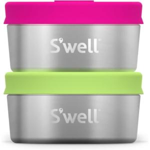 imageSwell Stainless Steel Condiment Container Set of Two 2oz Black Single Walled Durable Construction Leakproof Silicone Lids Dishwasher SafeDragonfruitKiwi