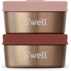 imageSwell Stainless Steel Condiment Container Set of Two 2oz Black Single Walled Durable Construction Leakproof Silicone Lids Dishwasher SafePinkMauve Pyrite