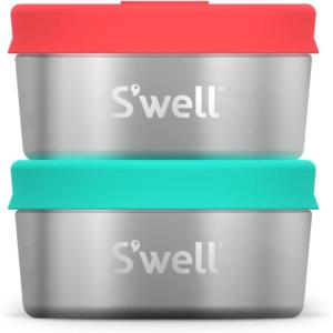 imageSwell Stainless Steel Condiment Container Set of Two 2oz Black Single Walled Durable Construction Leakproof Silicone Lids Dishwasher SafeTangerineTurquoise