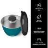 imageSwell Stainless Steel Salad Bowl Kit  64oz Azurite  Comes with 2oz Condiment Container and Removable Tray for Organization  LeakProof Easy to Clean Dishwasher SafePeacock Blue