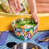 imageSwell Stainless Steel Salad Bowl Kit  64oz Azurite  Comes with 2oz Condiment Container and Removable Tray for Organization  LeakProof Easy to Clean Dishwasher SafePaper Cutouts