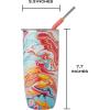 imageSwell Stainless Steel Tumbler with Straw and SlideOpen Lid 24oz Marble Swirl Triple Layered Vacuum Insulated Containers Keeps Drinks Cold for 18 Hours and Hot for 5 BPA FreeBlack  White  Marble Pattern