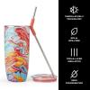 imageSwell Stainless Steel Tumbler with Straw and SlideOpen Lid 24oz Marble Swirl Triple Layered Vacuum Insulated Containers Keeps Drinks Cold for 18 Hours and Hot for 5 BPA FreeBlack  White  Marble Pattern