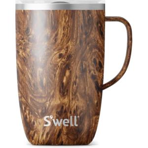 imageSwell Stainless Steel Mug with Handle 16oz Pink Topaz Triple Layered Vacuum Insulated Containers Keeps Drinks Cold for 10 Hours and Hot for 3 BPA FreeTeakwood