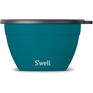 imageSwell Stainless Steel Salad Bowl Kit  64oz Azurite  Comes with 2oz Condiment Container and Removable Tray for Organization  LeakProof Easy to Clean Dishwasher SafePeacock Blue