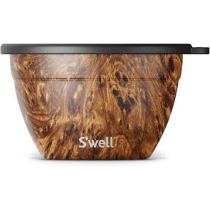 imageSwell Stainless Steel Salad Bowl Kit  64oz Azurite  Comes with 2oz Condiment Container and Removable Tray for Organization  LeakProof Easy to Clean Dishwasher SafeTeakwood