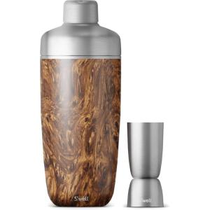 imageSwell Stainless Steel Shaker Set with Jigger 18oz Dipped Metallic Triple Layered Vacuum Insulated Container Keeps Cocktails Colder for Longer BPA Free BarwareTeakwood
