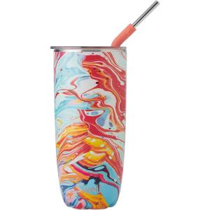 imageSwell Stainless Steel Tumbler with Straw and SlideOpen Lid 24oz Marble Swirl Triple Layered Vacuum Insulated Containers Keeps Drinks Cold for 18 Hours and Hot for 5 BPA FreeBlack  White  Marble Pattern