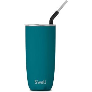 imageSwell Stainless Steel Tumbler with Straw and SlideOpen Lid 24oz Peacock Blue Triple Layered Vacuum Insulated Containers Keeps Drinks Cold for 18 Hours and Hot for 5 BPA FreePeacock Blue