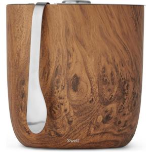 imageSwell 67oz Stainless Steel Ice Bucket with Tongs  TripleLayered VacuumInsulated BPAFree BarwareTeakwood