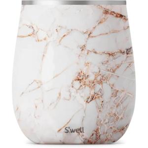 imageSwell Stainless Steel Wine Tumbler 9oz Teakwood Triple Layered Vacuum Insulated Container Keeps Drinks Colder for Longer BPA Free BarwareCalacatta Gold
