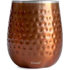 imageSwell Stainless Steel Wine Tumbler 9oz Teakwood Triple Layered Vacuum Insulated Container Keeps Drinks Colder for Longer BPA Free BarwareDipped Metallic