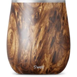 imageSwell Stainless Steel Wine Tumbler 9oz Teakwood Triple Layered Vacuum Insulated Container Keeps Drinks Colder for Longer BPA Free BarwareTeakwood