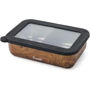 imageSwell Stainless Steel Bento Box Azurite Marble Fits One Large Entree Or Small Entree And Snack Includes Removable Divider Leakproof Easy to Clean Dishwasher SafeTeakwood