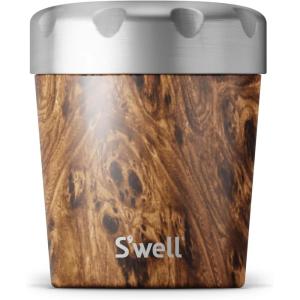 imageSwell Stainless Steel Ice Cream Chiller 16oz Rose Agate Triple Layered Vacuum Insulated Container Keeps Ice Cream Frozen For Up To Four Hours BPA FreeTeakwood
