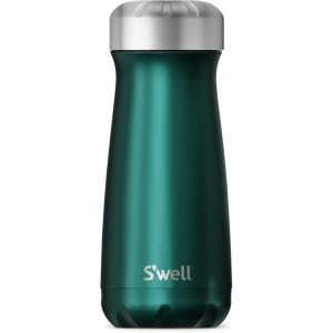 imageSwell Stainless Steel Traveler 16oz Teakwood Triple Layered Vacuum Insulated Containers Keeps Drinks Cold for 24 Hours and Hot for 12 BPA Free Easy Carrying On the GoGreen Sapphire