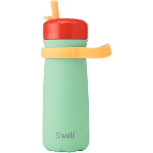imageSwell Stainless Steel Kids Traveler with Flip Straw Lid 16oz Pink Petal Triple Layered Vacuum Insulated Containers Keeps Drinks Cold for 24 Hours BPA Free Easy Carrying On the GoSpring Green