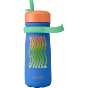 imageSwell Stainless Steel Kids Traveler with Flip Straw Lid 16oz Pink Petal Triple Layered Vacuum Insulated Containers Keeps Drinks Cold for 24 Hours BPA Free Easy Carrying On the GoBlue Chill