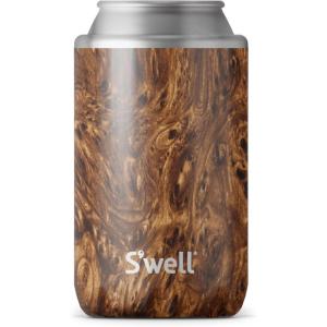 imageSwell Stainless Steel Drink Chiller Fits 12oz Cans and Bottles Teakwood Triple Layered Vacuum Insulated Container Keeps Drinks Cold for Up To 6 Hours BPA Free12 oz