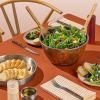 imageSwell Stainless Steel Salad Bowl Kit XL 184oz Onyx Includes 5oz Canister For Dressing Serving Utensils and Removable Tray Leakproof Easy to Clean Dishwasher and Refrigerator SafeTeakwood
