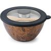 imageSwell Stainless Steel Salad Bowl Kit XL 184oz Onyx Includes 5oz Canister For Dressing Serving Utensils and Removable Tray Leakproof Easy to Clean Dishwasher and Refrigerator SafeTeakwood