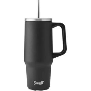 imageSwell Recycled Stainless Steel Tumbler XL with Straw and Handle 40oz Moonstone Triple Layered Vacuum Insulated Container Keeps Drinks Cold 50 hours and Hot for 10 BPA FreeOnyx
