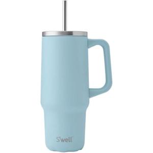 imageSwell Recycled Stainless Steel Tumbler XL with Straw and Handle 40oz Moonstone Triple Layered Vacuum Insulated Container Keeps Drinks Cold 50 hours and Hot for 10 BPA FreePowder Blue