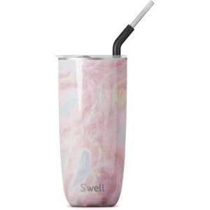 imageSwell Stainless Steel Tumbler with Straw and SlideOpen Lid 24oz Steffi Lynn x Swell Triple Layered Vacuum Insulated Containers Keeps Drinks Cold for 18 Hours and Hot for 5 BPA FreeGeode Rose