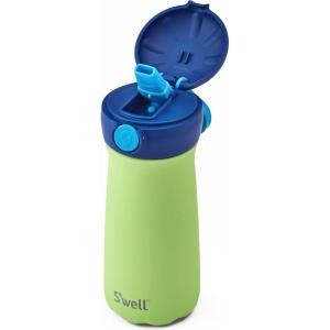 imageSwell Stainless Steel Kids Pop Top Traveler 14oz Over The Moon Triple Layered Vacuum Insulated Container Keeps Drinks Cold for 24 Hours Leakproof BPA Free Easy Carrying On The GoAurora Green