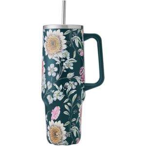 imageSwell Recycled Stainless Steel Tumbler XL with Straw and Handle 40oz Midnight Botanical Triple Layered Vacuum Insulated Container Keeps Drinks Cold 50 hours and Hot for 10 BPA FreeMidnight Botanical